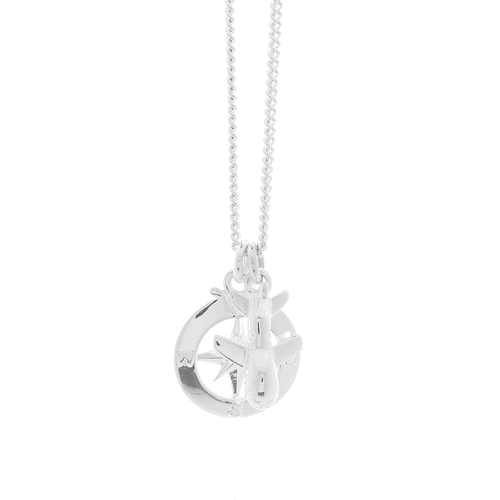 Aeroplane & Enamel Compass Silver Necklace