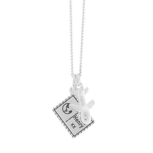Aeroplane & Postcard Personalised Silver Necklace